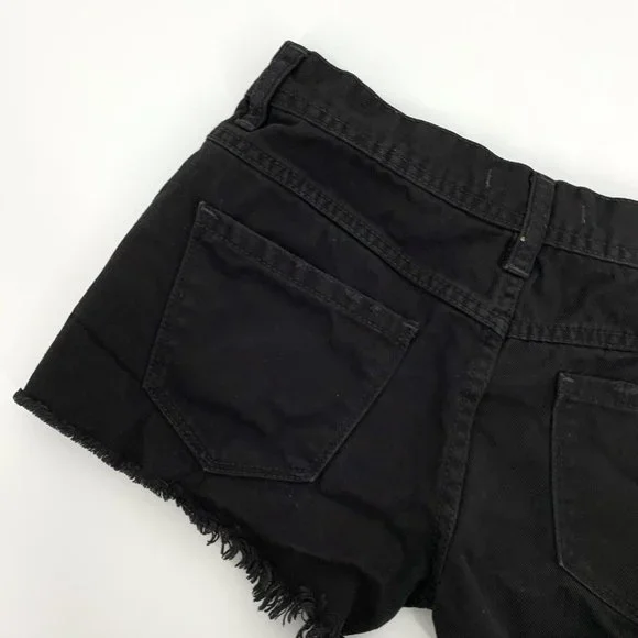 Free People Denim Shorts Sharkbite Black Button Fly Fray Hem Distress - Picture 9 of 10